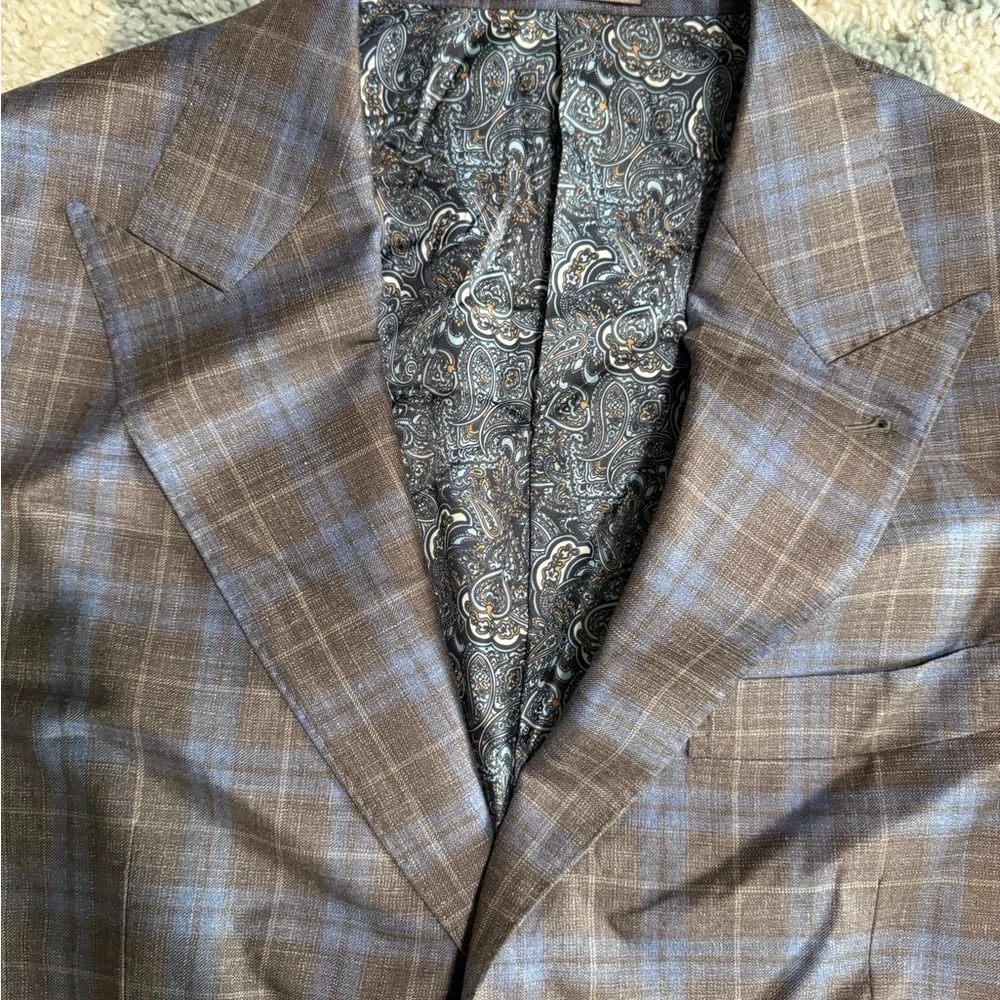 REDA 1865 Italy Traceable Wool and Silk Brown and Blue 2 Button Blazer Jacket
